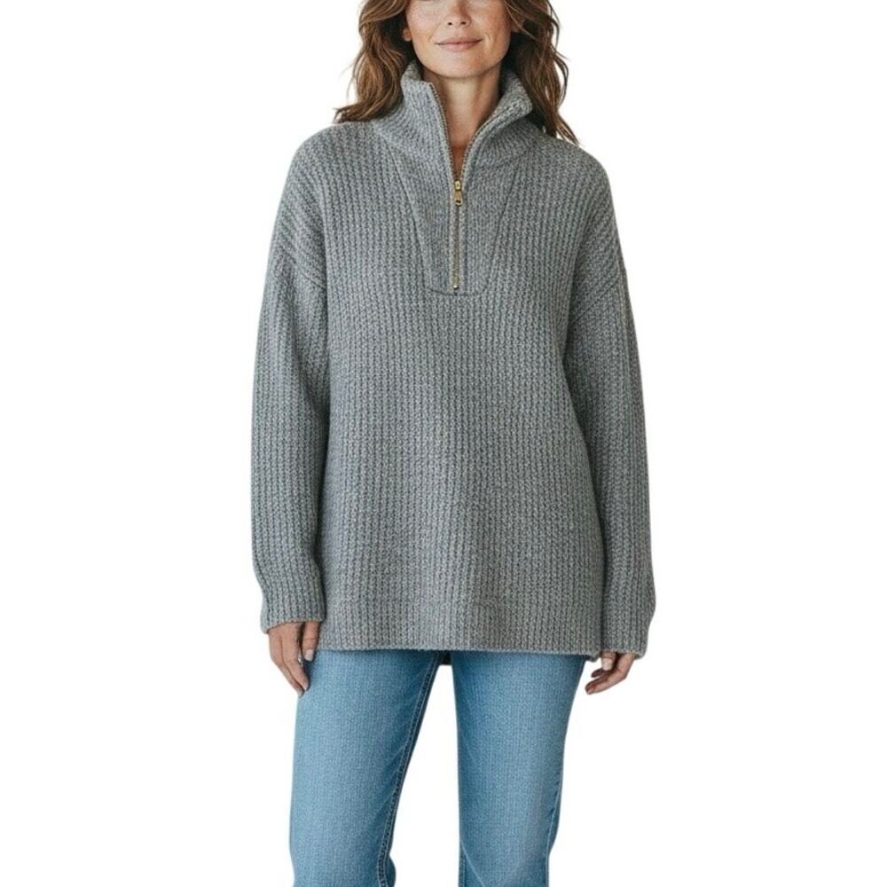 Express London Fuzzy Knit 1/4 Zip Tunic Sweater - L